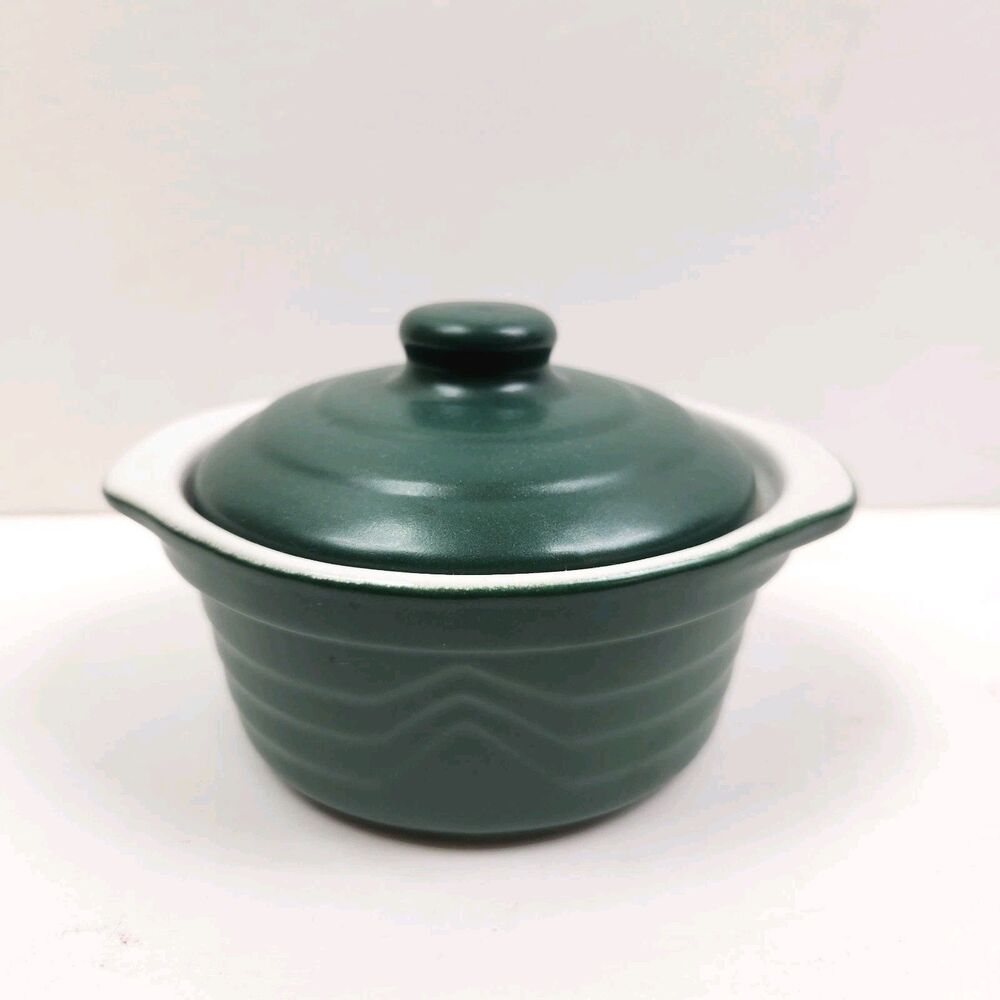 Green Ceramic Tiny Cute Personal Casserole Covered Dish W/ Lid Brazil (Flaw)